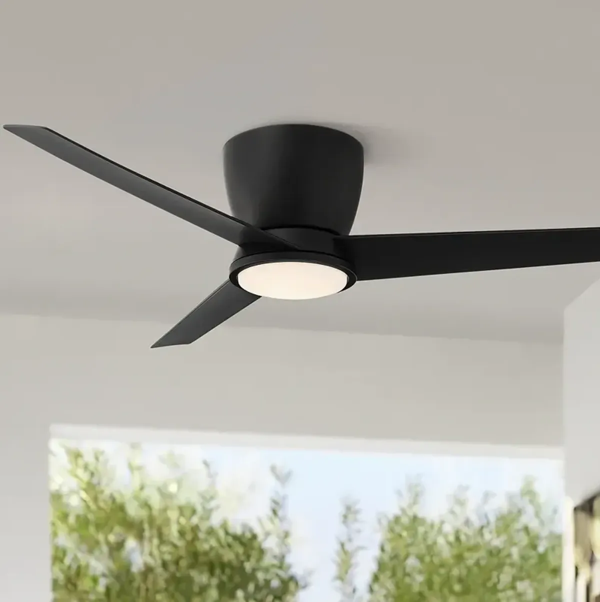 52" Casa Vieja Auria Black Damp Rated LED Hugger Fan with Remote