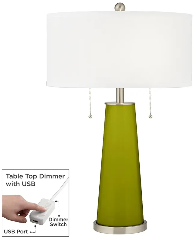 Color Plus Peggy 29 3/4" Olive Green Glass Table Lamp with USB Dimmer