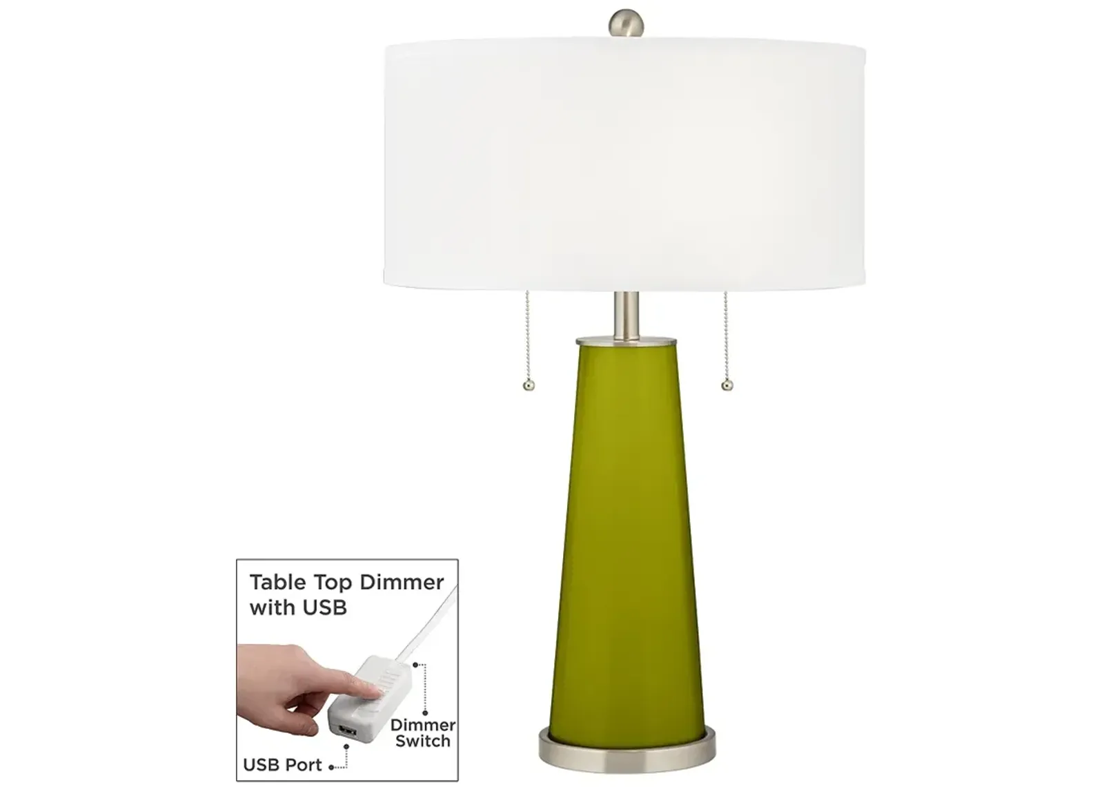 Color Plus Peggy 29 3/4" Olive Green Glass Table Lamp with USB Dimmer