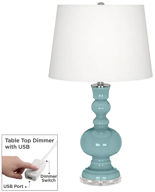 Color Plus Apothecary 30" Raindrop Blue Table Lamp with USB Dimmer