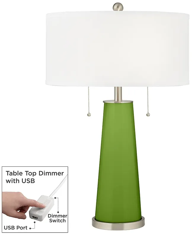 Color Plus Peggy 29 3/4" Gecko Green Glass Table Lamp with USB Dimmer