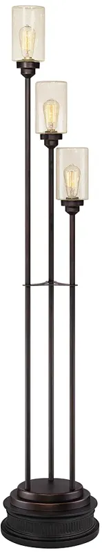 Franklin Iron 70.4" Bronze Seeded Glass 3-Light Floor Lamp with Riser