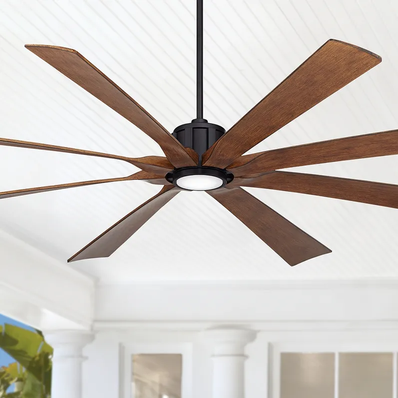 80" Possini Euro Defender Black Koa LED Large Ceiling Fan with Remote