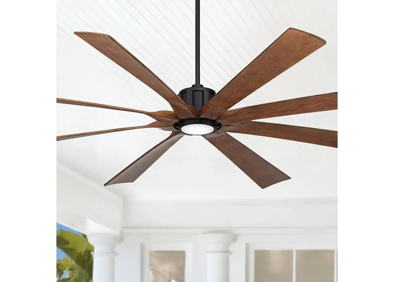 80" Possini Euro Defender Black Koa LED Large Ceiling Fan with Remote