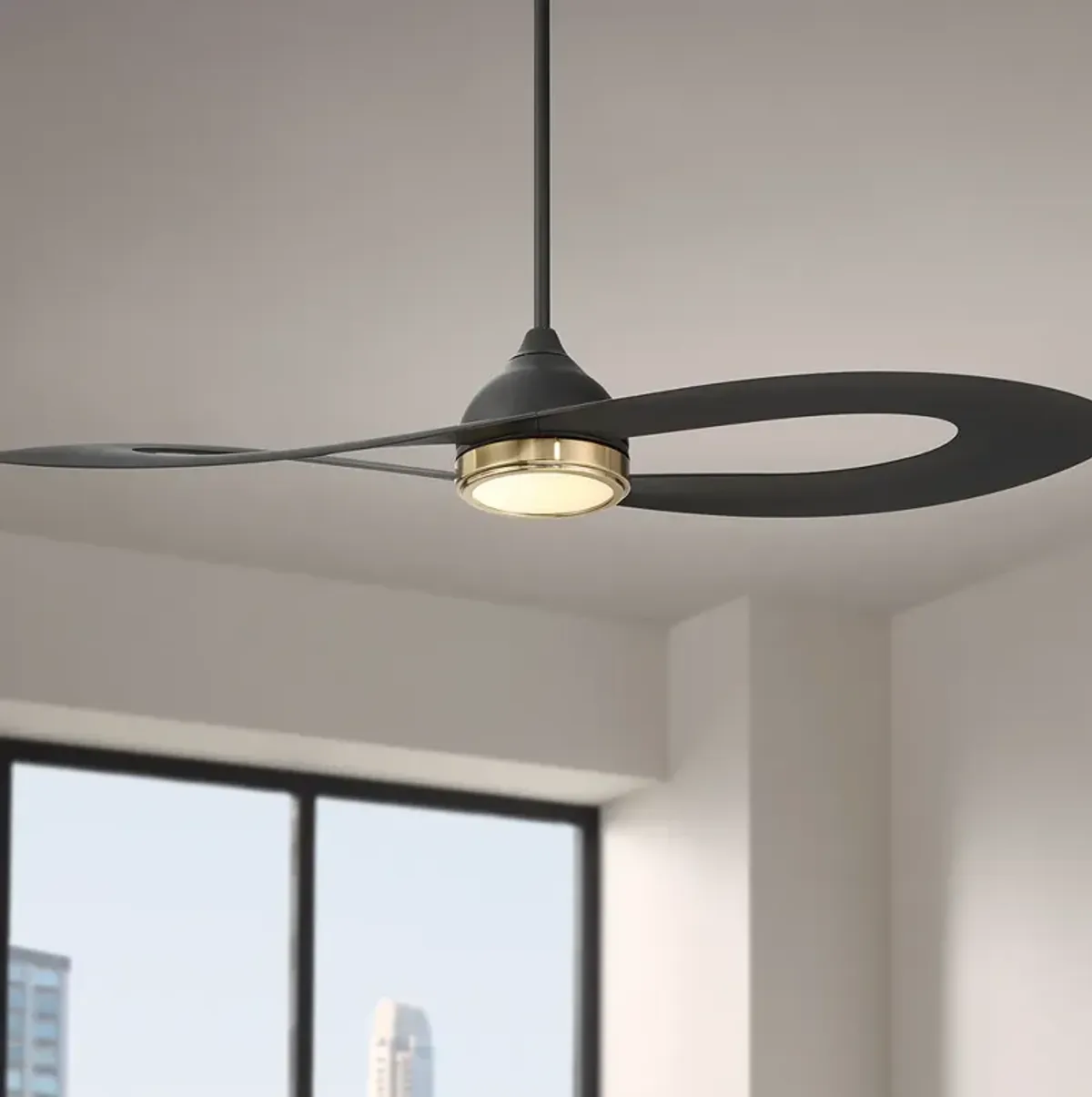 52" Possini Euro Obi Matte Black CCT LED Damp Ceiling Fan with Remote