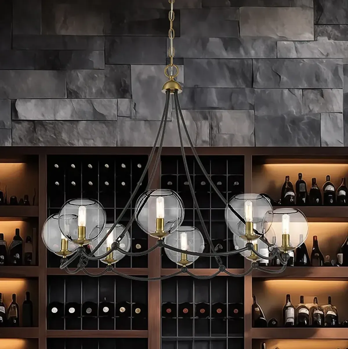 Kearney Park 35"W Coal and Soft Brass 8-Light Chandelier