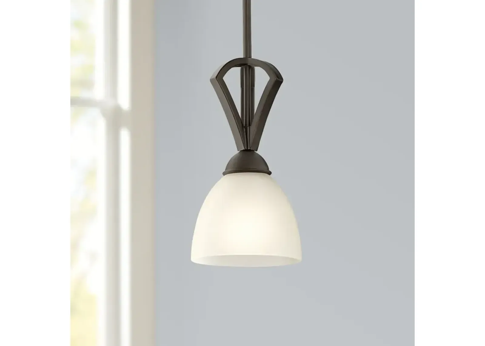 Possini Euro Milbury 6" Wide Bronze White Glass Mini Pendant