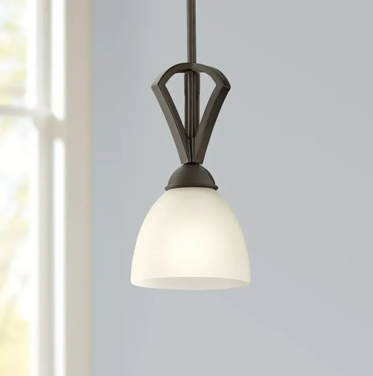 Possini Euro Milbury 6" Wide Bronze White Glass Mini Pendant