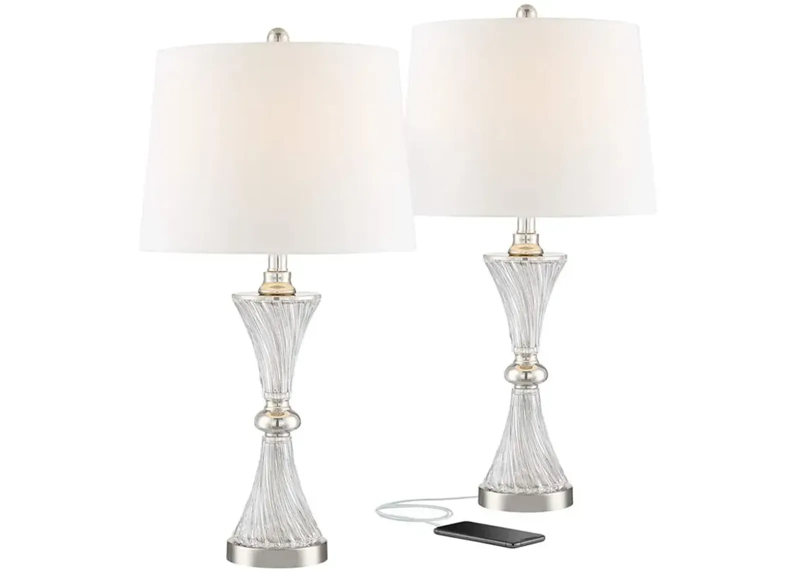 Regency Hill Luca 25 1/2" Chrome and Glass Modern USB Lamps Set of 2