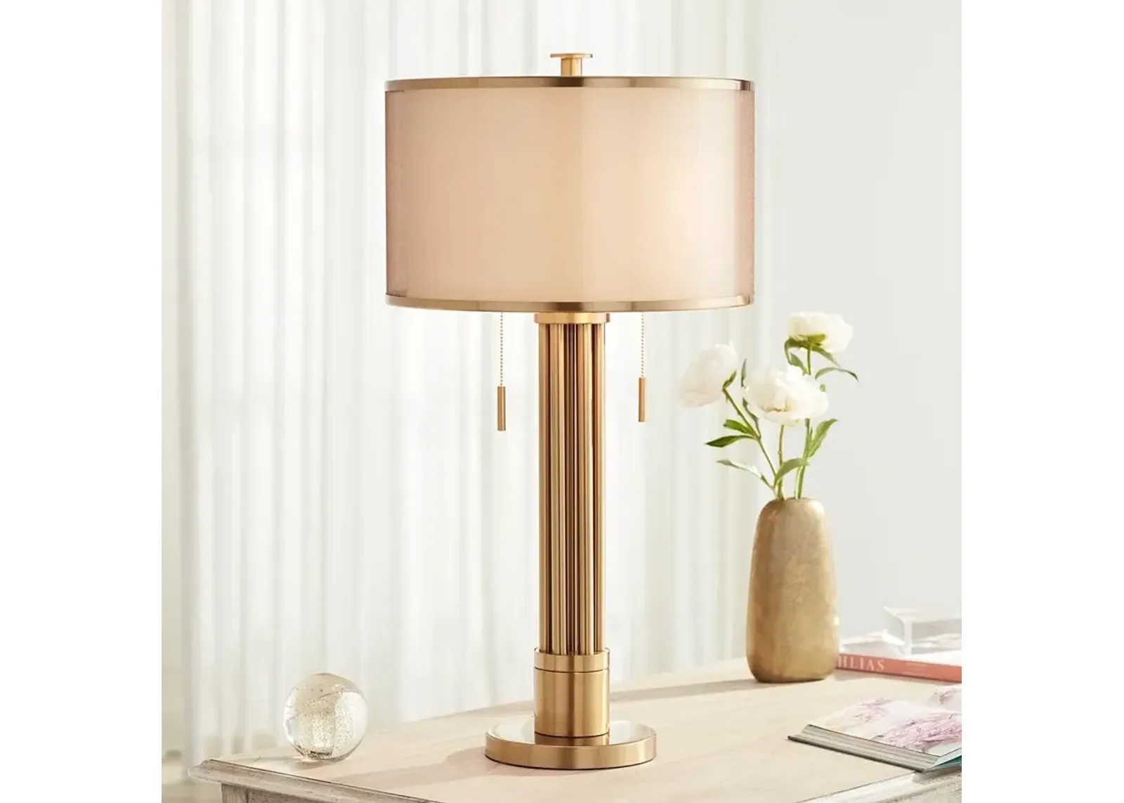 Possini Euro Granview 32 1/2" Brass Column Modern Luxe Table Lamp