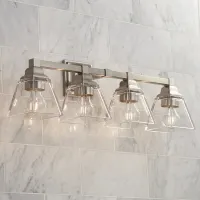 Regency Hill  Mencino 28" Satin Nickel Clear Glass Bath Vanity Light