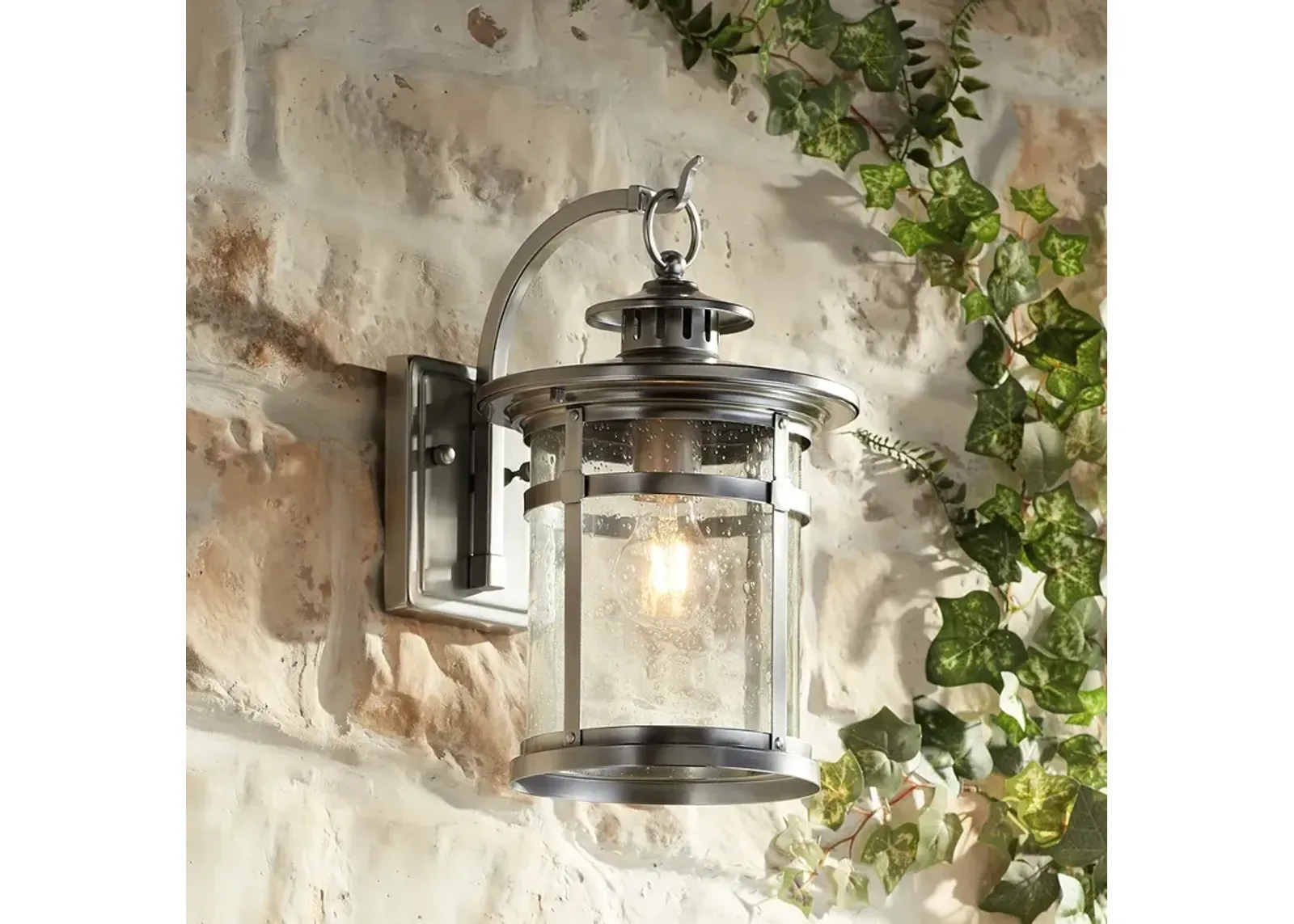 Franklin Iron Callaway 14.5" Chrome Seeded Glass Outdoor Wall Light