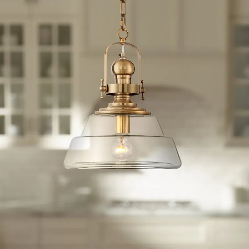 Possini Euro Donovan 13" Antique Brass and Clear Glass Pendant Light