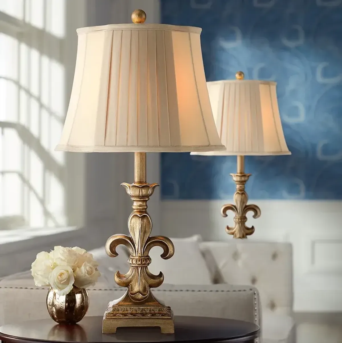 Regency Hill Louis 25 3/4" Gold Fleur-de-Lis Table Lamps Set of 2