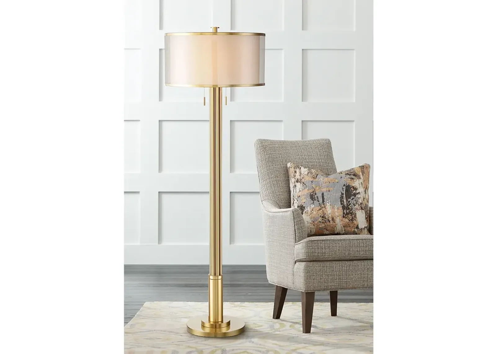 Possini Euro Granview Brass 70 1/2" Tall Floor Lamp with Double Shade