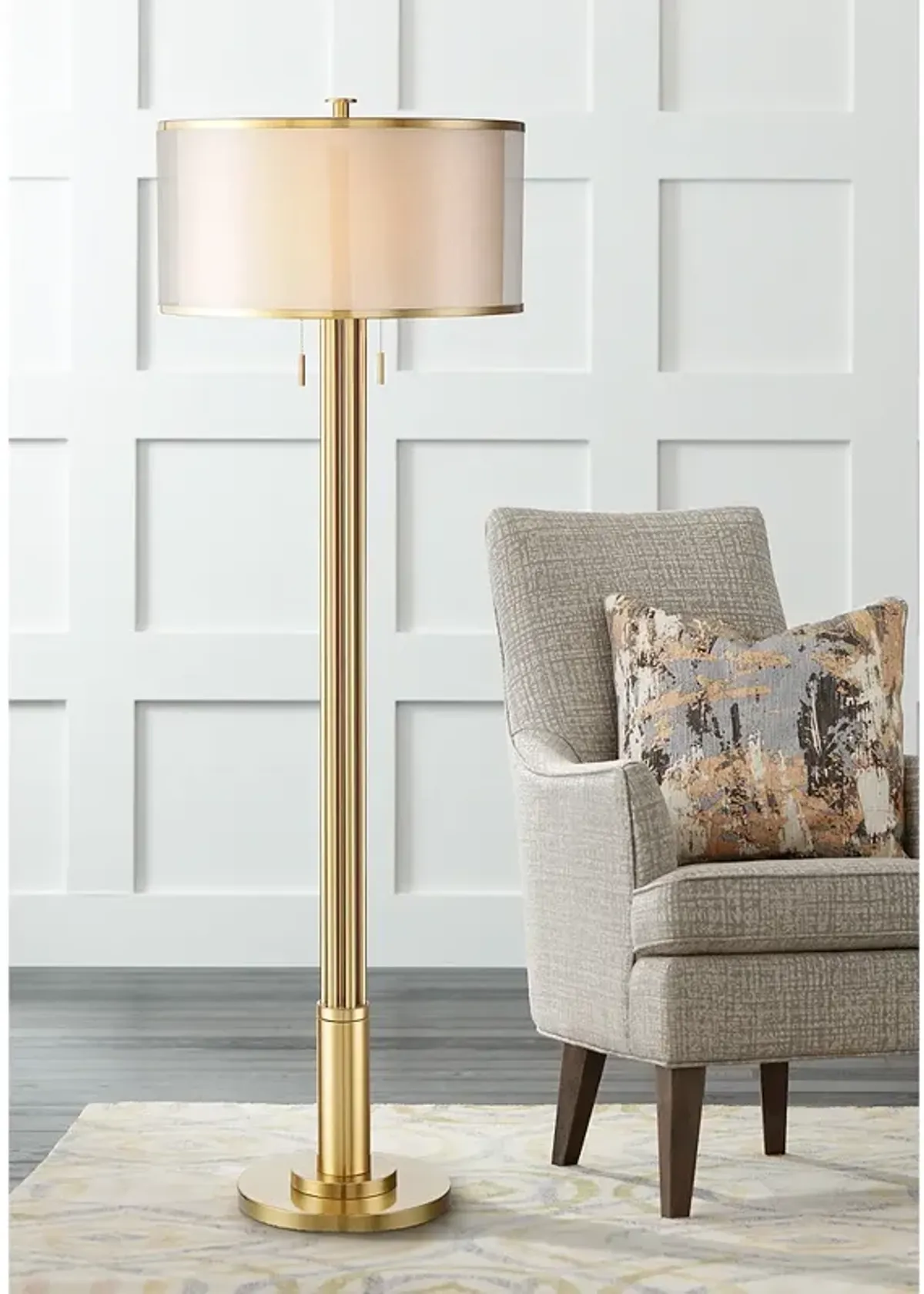 Possini Euro Granview Brass 70 1/2" Tall Floor Lamp with Double Shade