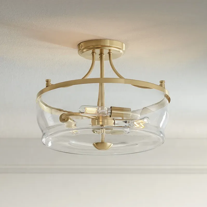 Possini Euro Alia 14" Wide Glass and Warm Brass 3-Light Ceiling Light