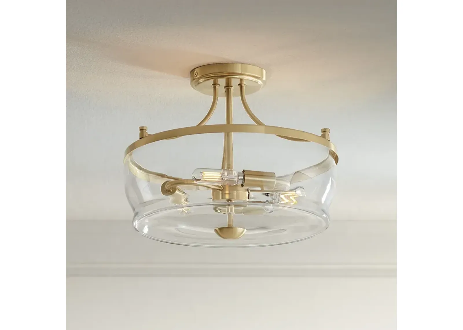 Possini Euro Alia 14" Wide Glass and Warm Brass 3-Light Ceiling Light