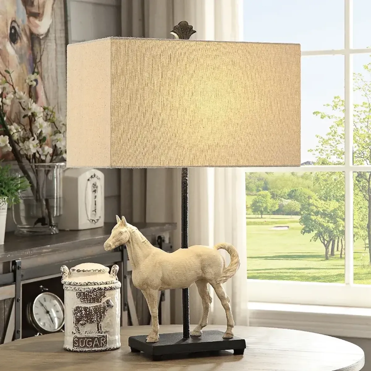 Crestview Chase 27" Bleached White and Black Ranch Horse Table Lamp
