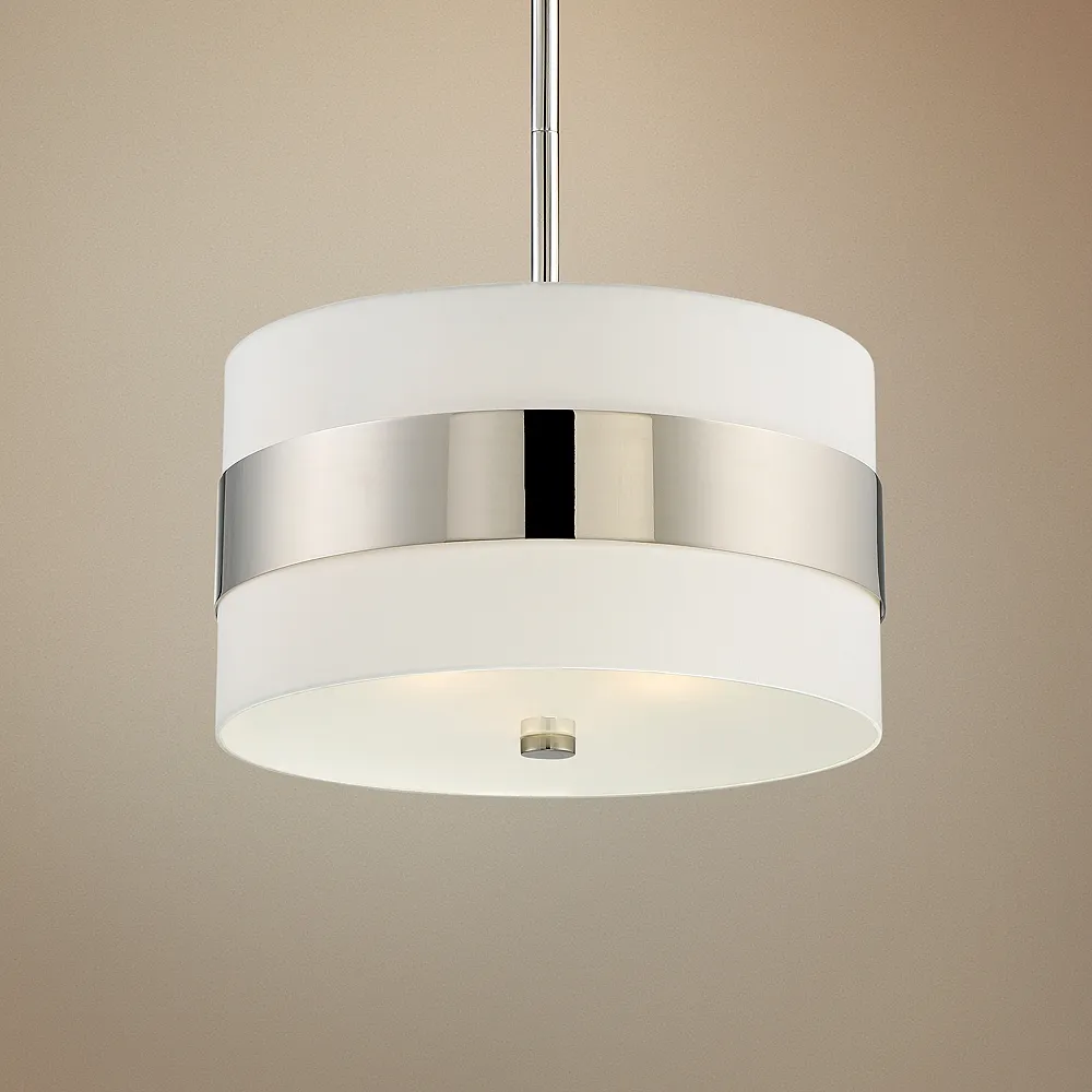 Crystorama Grayson 18" Wide Nickel and White Silk Drum Pendant Light