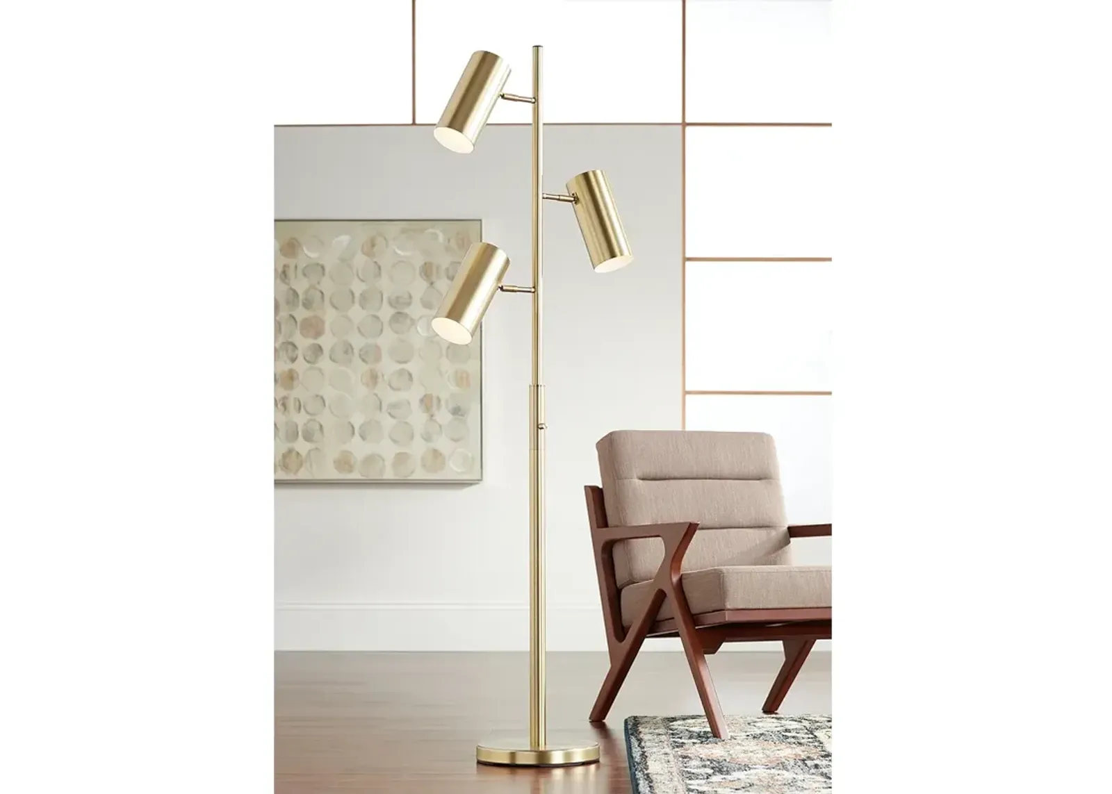 Possini Euro Canasta Trac 66" Satin Brass Modern Tree Floor Lamp