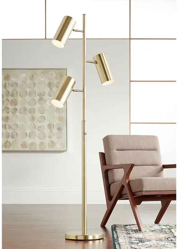 Possini Euro Canasta Trac 66" Satin Brass Modern Tree Floor Lamp