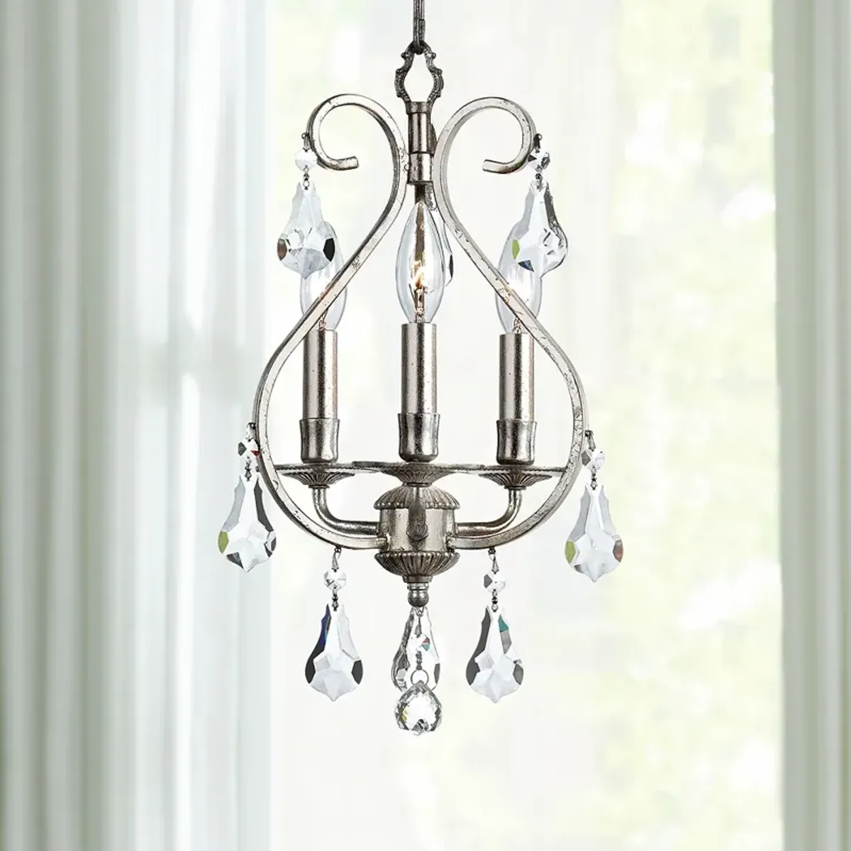 Crystorama Ashton 10"W Olde Silver 3-Light Mini Chandelier