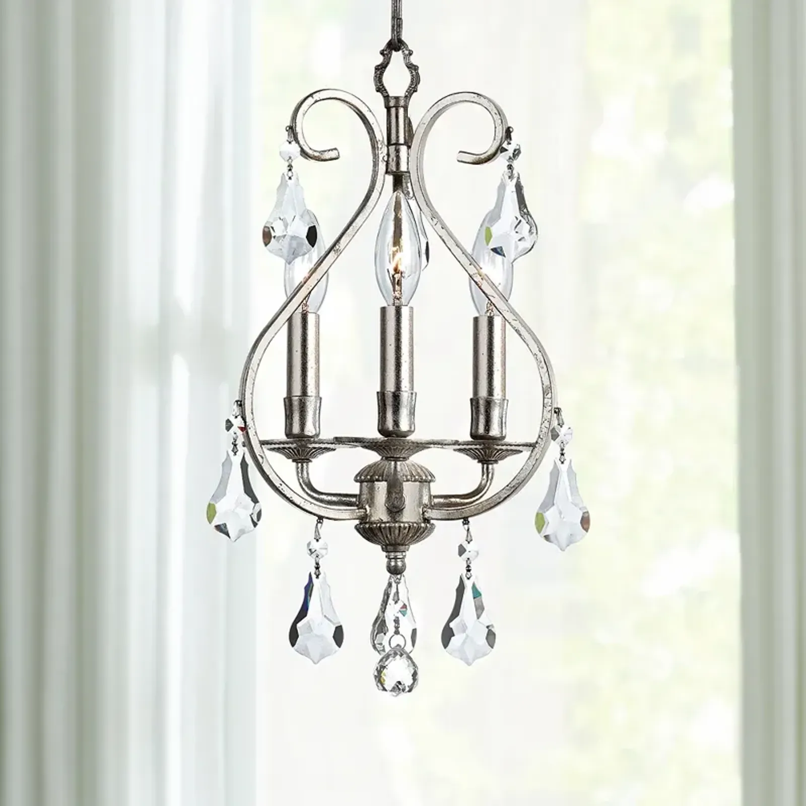 Crystorama Ashton 10"W Olde Silver 3-Light Mini Chandelier