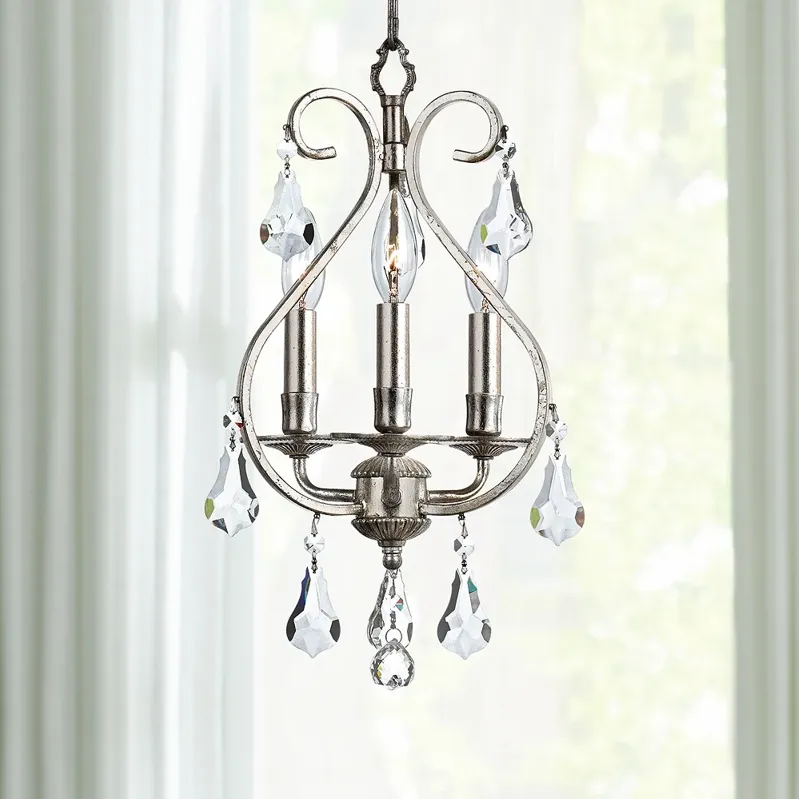 Crystorama Ashton 10"W Olde Silver 3-Light Mini Chandelier