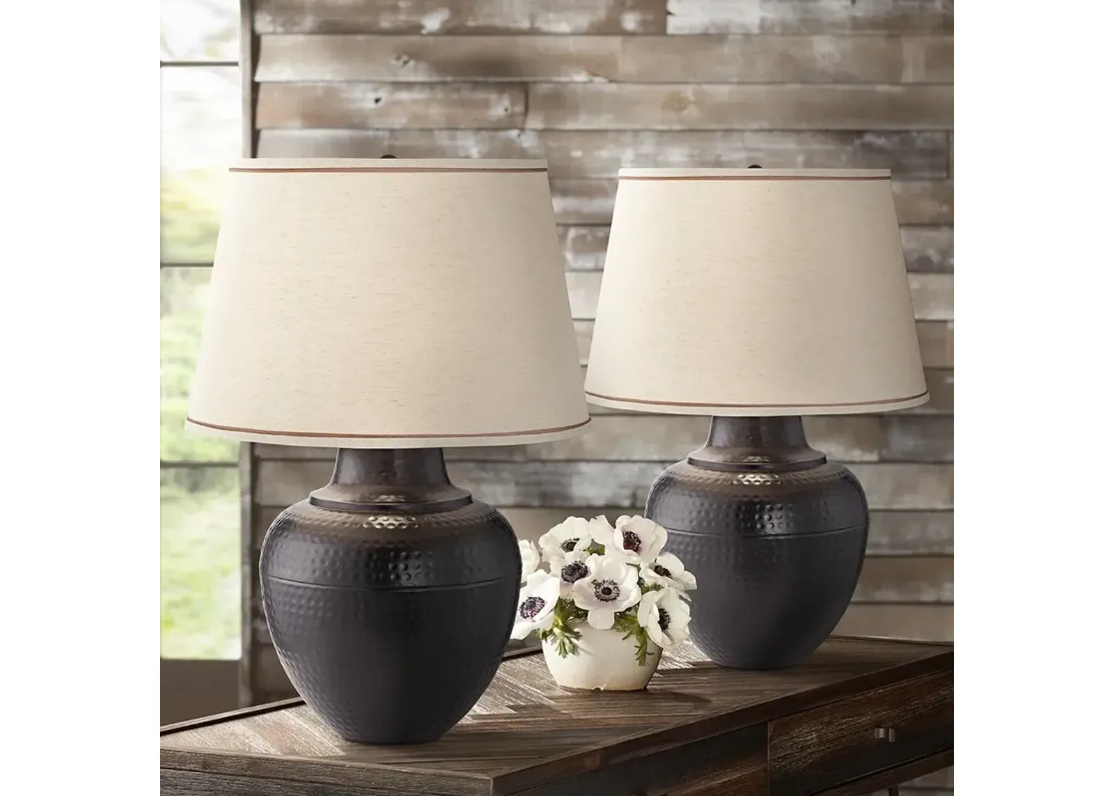 Barnes and Ivy Brighton 27 1/4" Hammered Bronze Table Lamps Set of 2