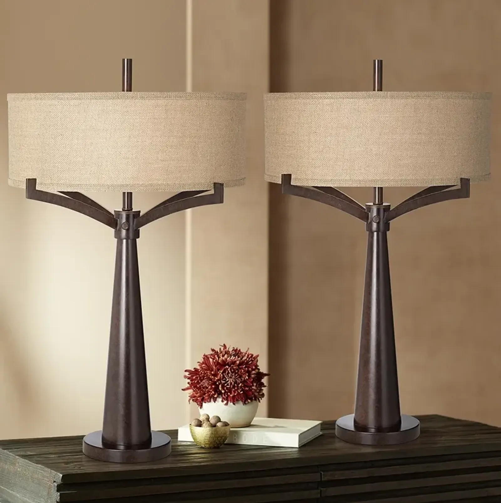 Franklin Iron Works Tremont 31 1/2" Bronze Iron Table Lamps Set of 2