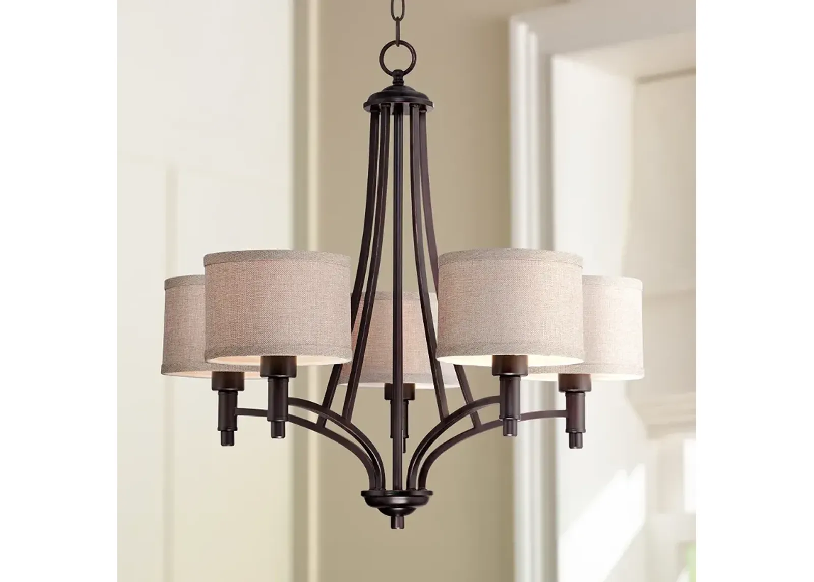 Franklin Iron La Pointe 26" Oatmeal Bronze 5-Light Shade Chandelier