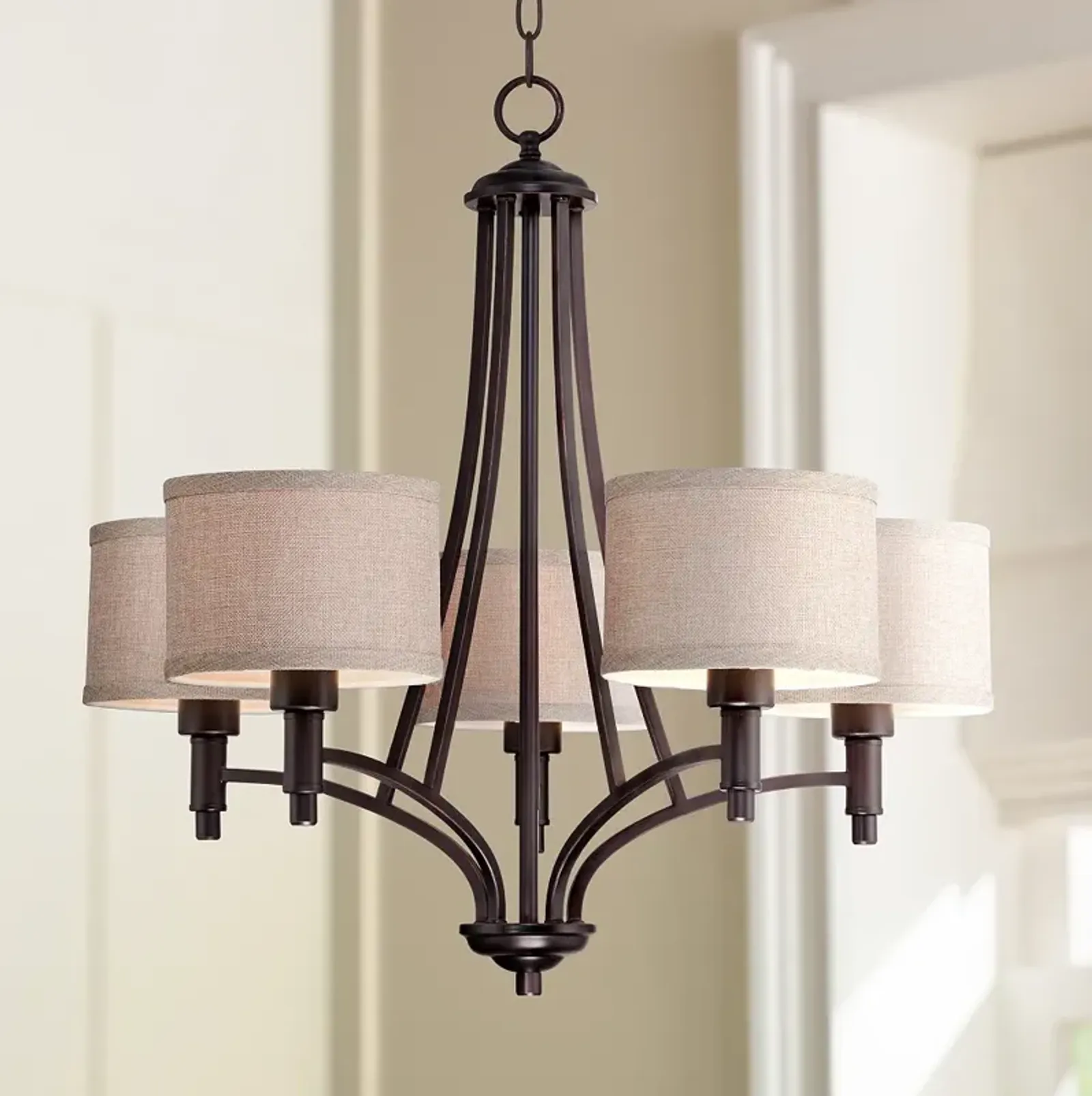 Franklin Iron La Pointe 26" Oatmeal Bronze 5-Light Shade Chandelier