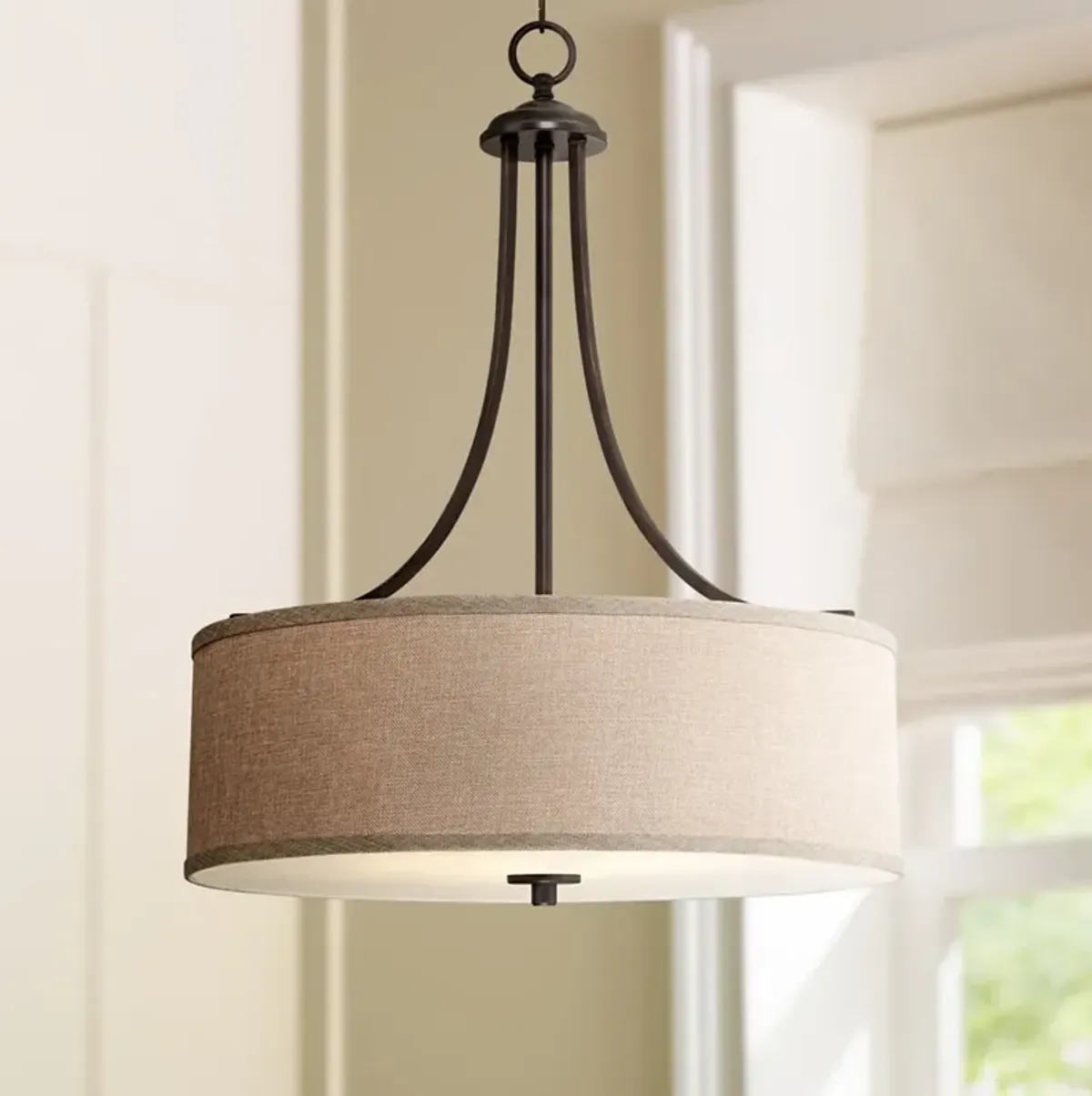 Franklin Iron La Pointe 19 1/2" Oatmeal Linen Drum Shade Pendant Light