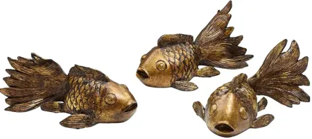 Set of 3 Antique Gold Koi Fish Statues
