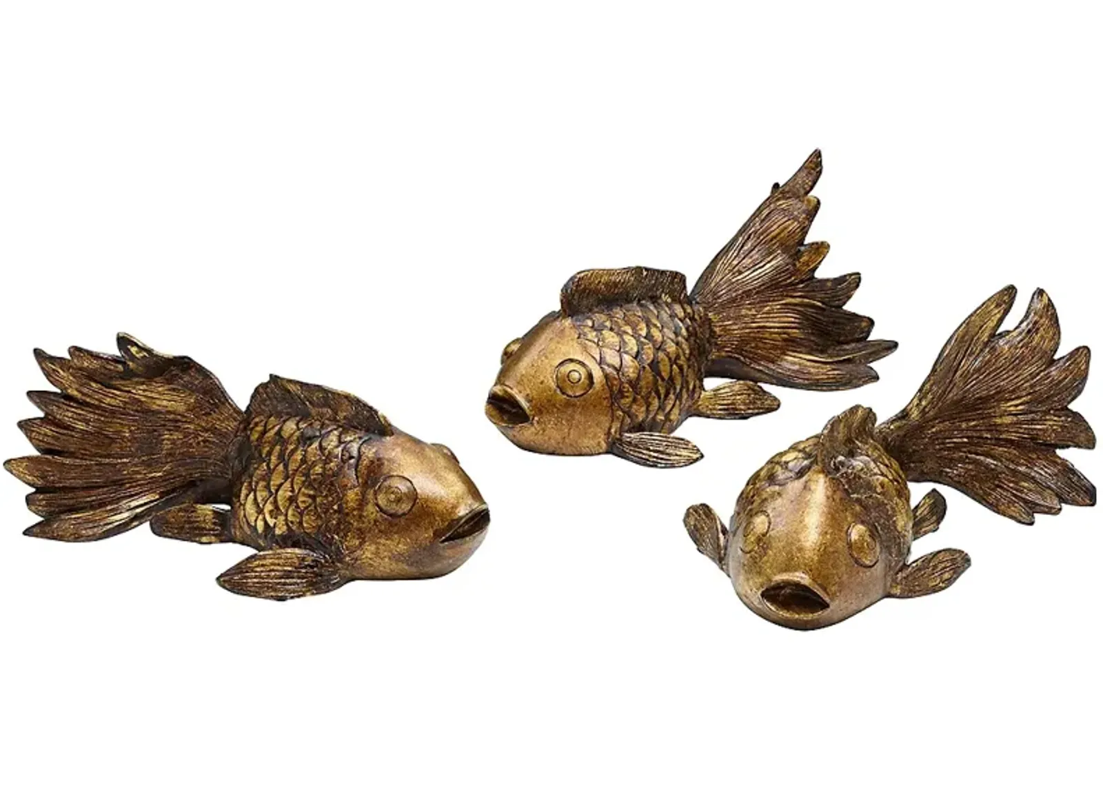 Set of 3 Antique Gold Koi Fish Statues