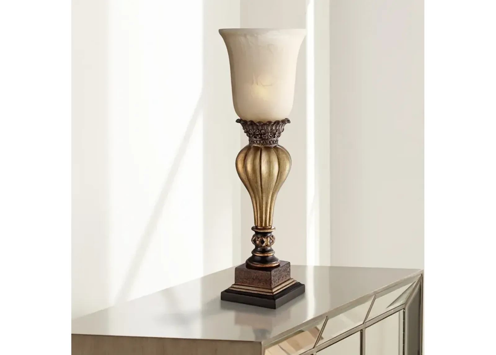 Regency Hill Sattley 23 1/4" Gold Alabaster Glass Accent Console Lamp