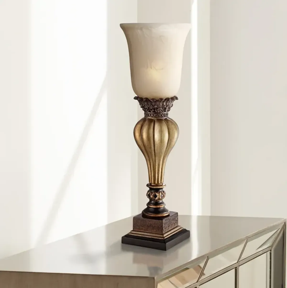 Regency Hill Sattley 23 1/4" Gold Alabaster Glass Accent Console Lamp