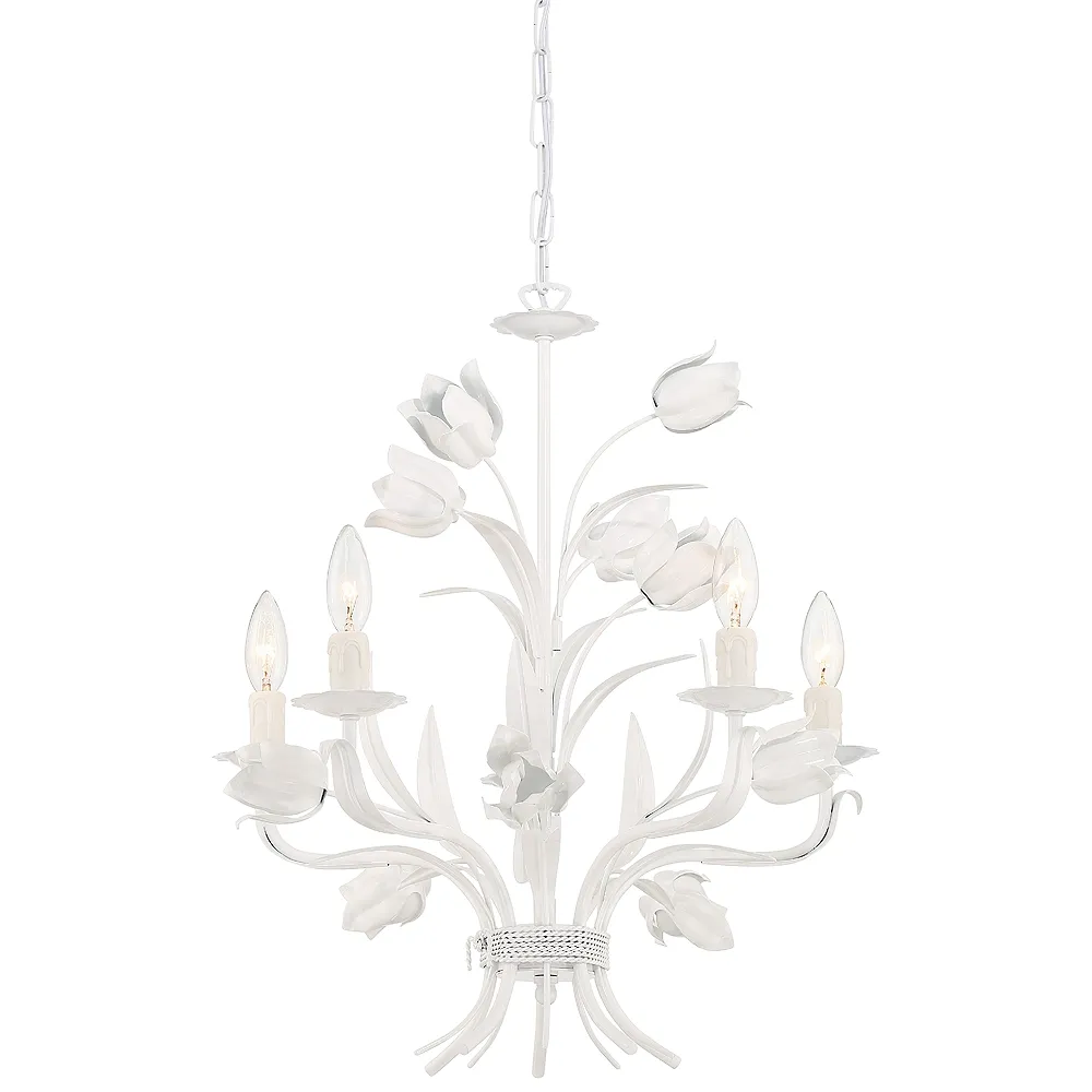 Crystorama Southport 20" 5-Light Candelabra White Flower Chandelier