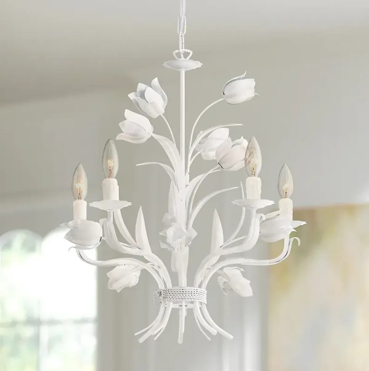 Crystorama Southport 20" 5-Light Candelabra White Flower Chandelier