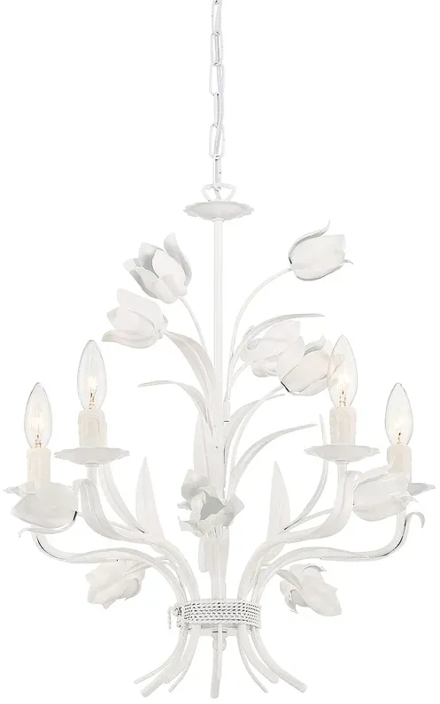 Crystorama Southport 20" 5-Light Candelabra White Flower Chandelier