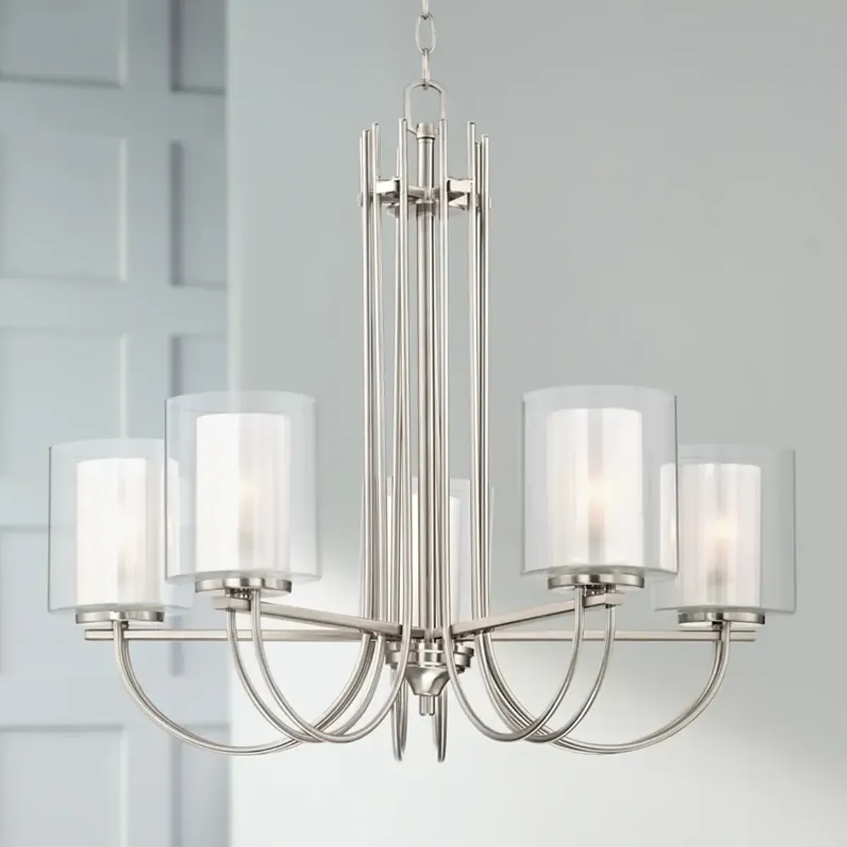 Possini Euro Melody 26 3/4" Double Glass and Brushed Nickel Chandelier