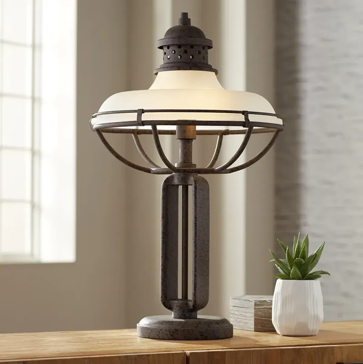 Franklin Iron Works 26 1/2" Dome Glass And Metal Industrial Table Lamp