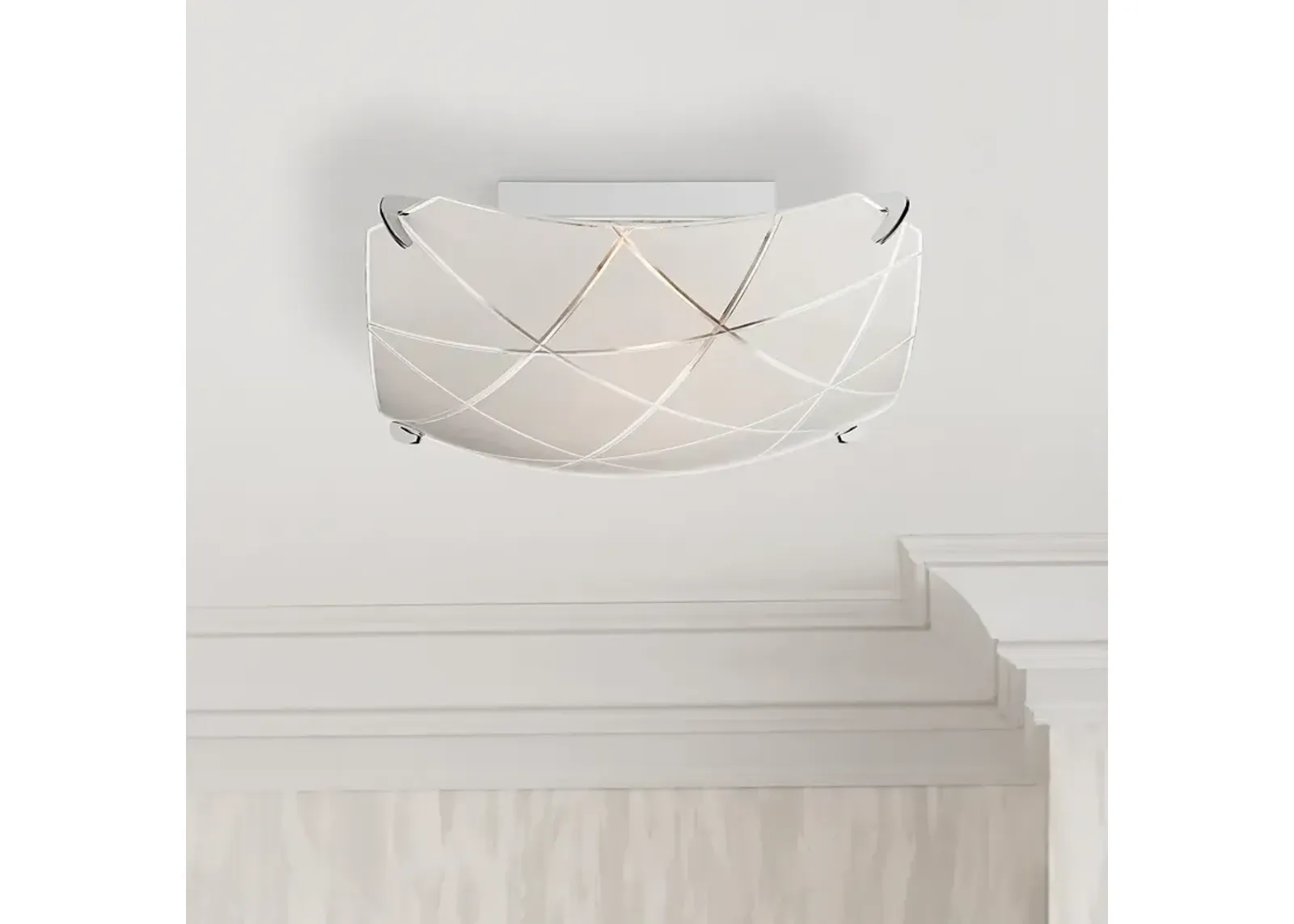 Possini Euro Lattice 13 3/4" Chrome and Frosted Glass Ceiling Light