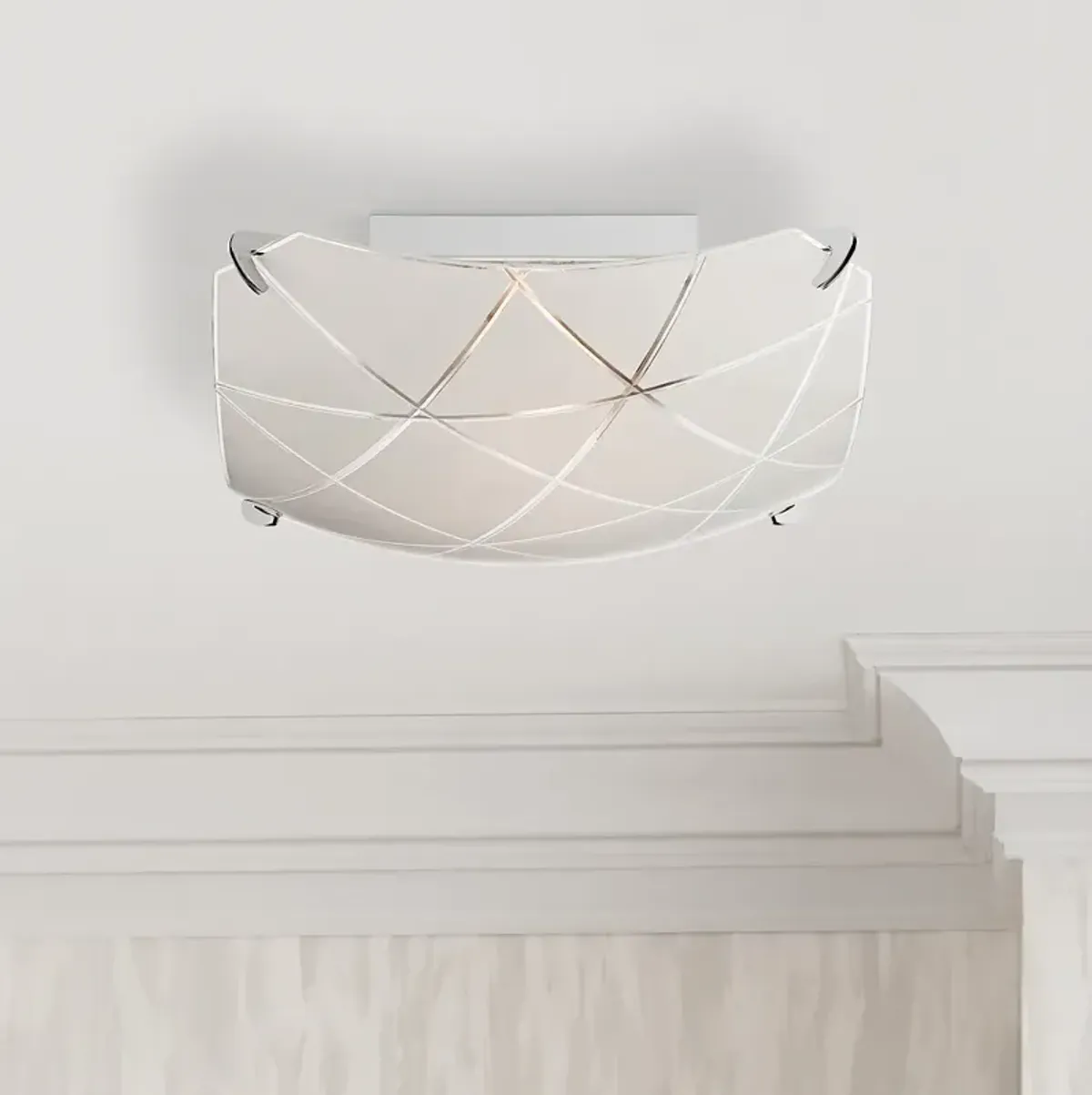 Possini Euro Lattice 13 3/4" Chrome and Frosted Glass Ceiling Light