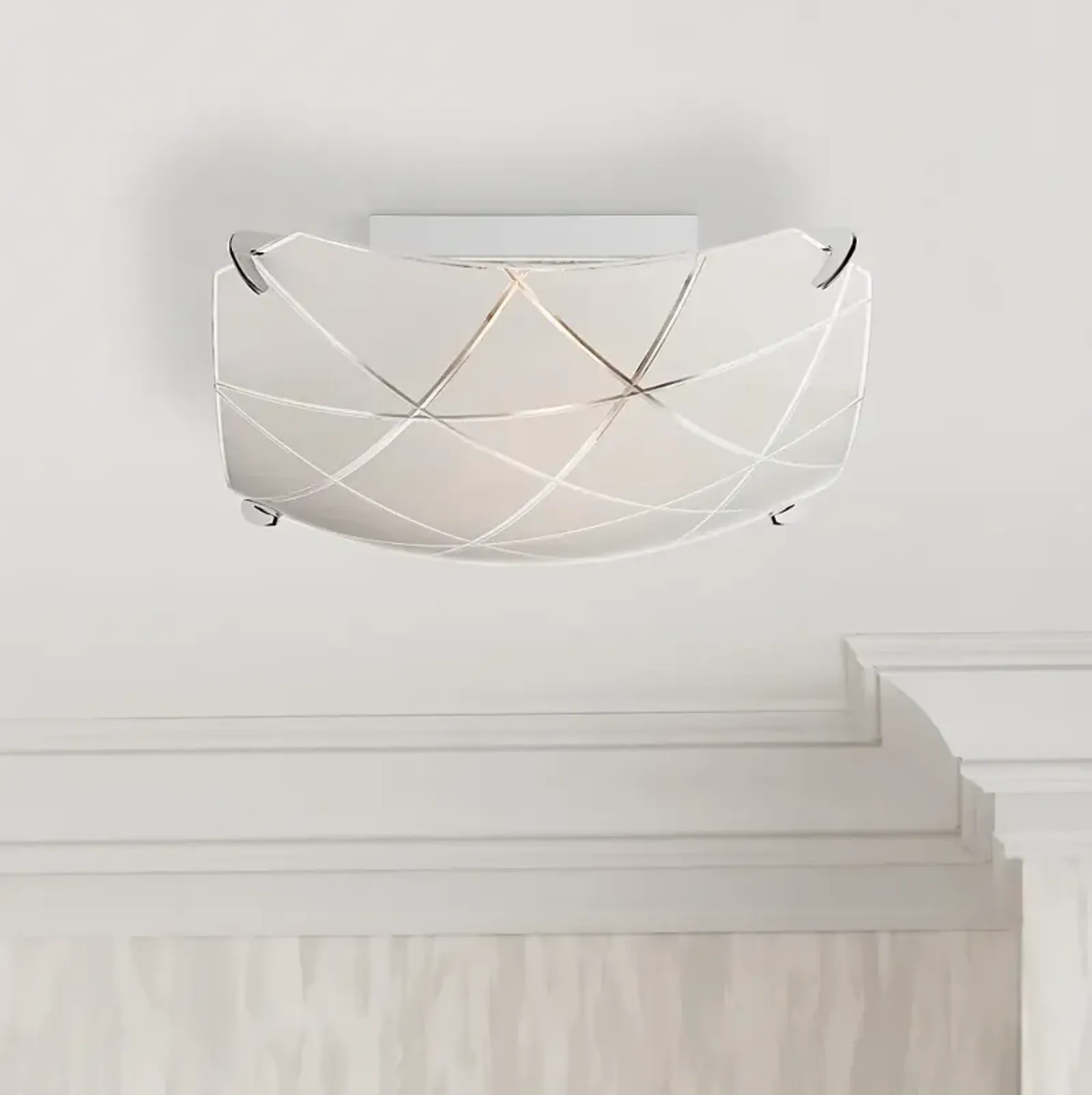 Possini Euro Lattice 13 3/4" Chrome and Frosted Glass Ceiling Light