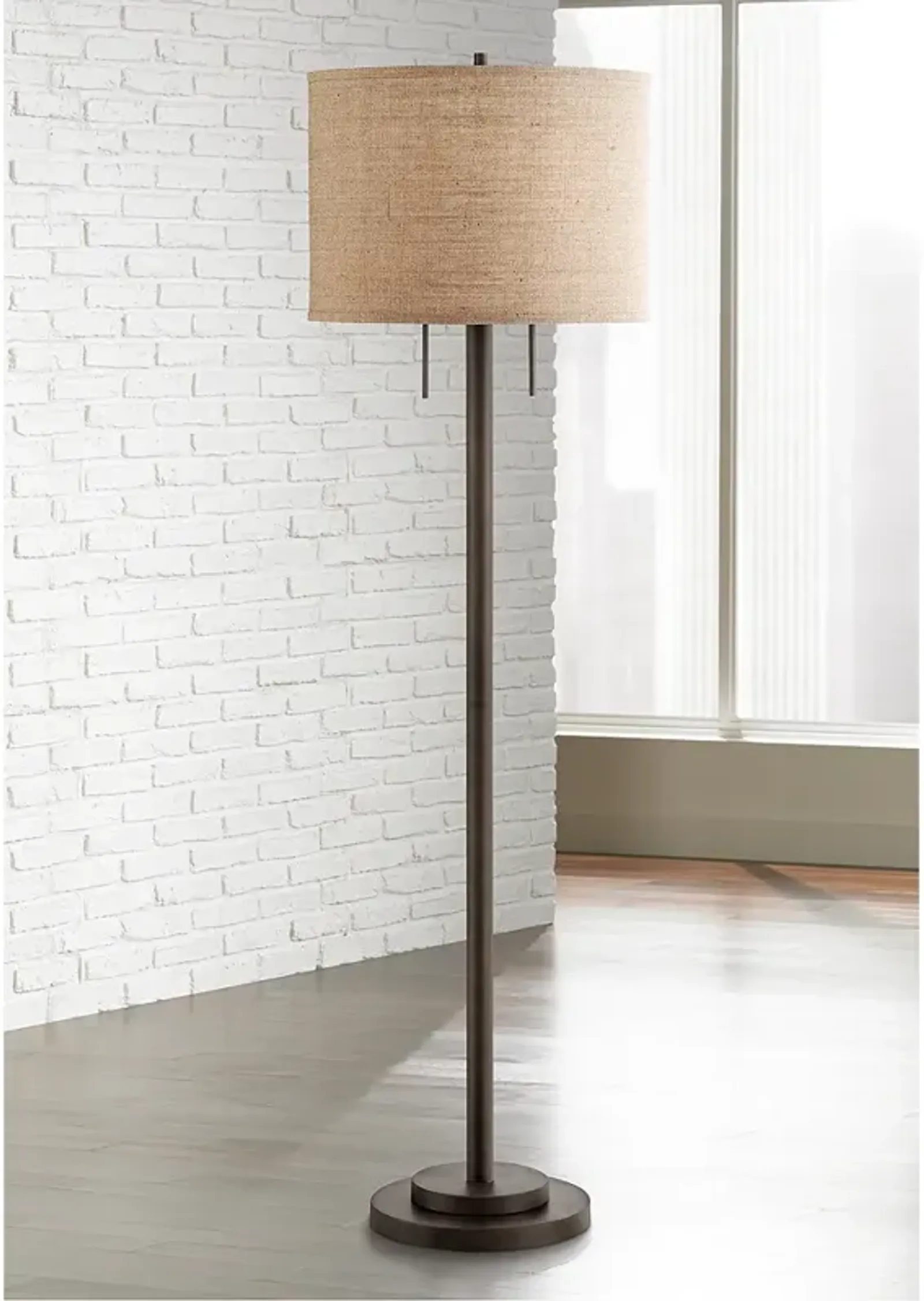 Possini Euro Garth 63 1/2" Pull Chain Bronze and Burlap Floor Lamp