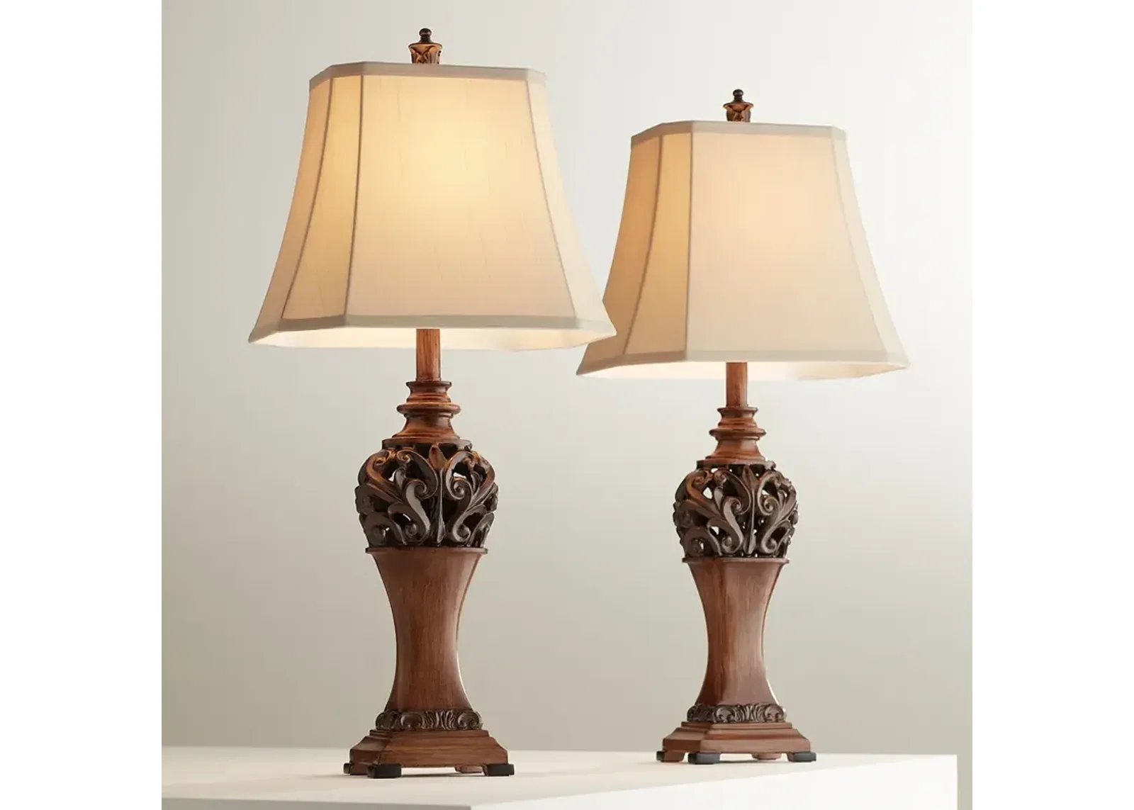 Regency Hill Exeter 30" High Faux Wood Finish Table Lamps Set of 2