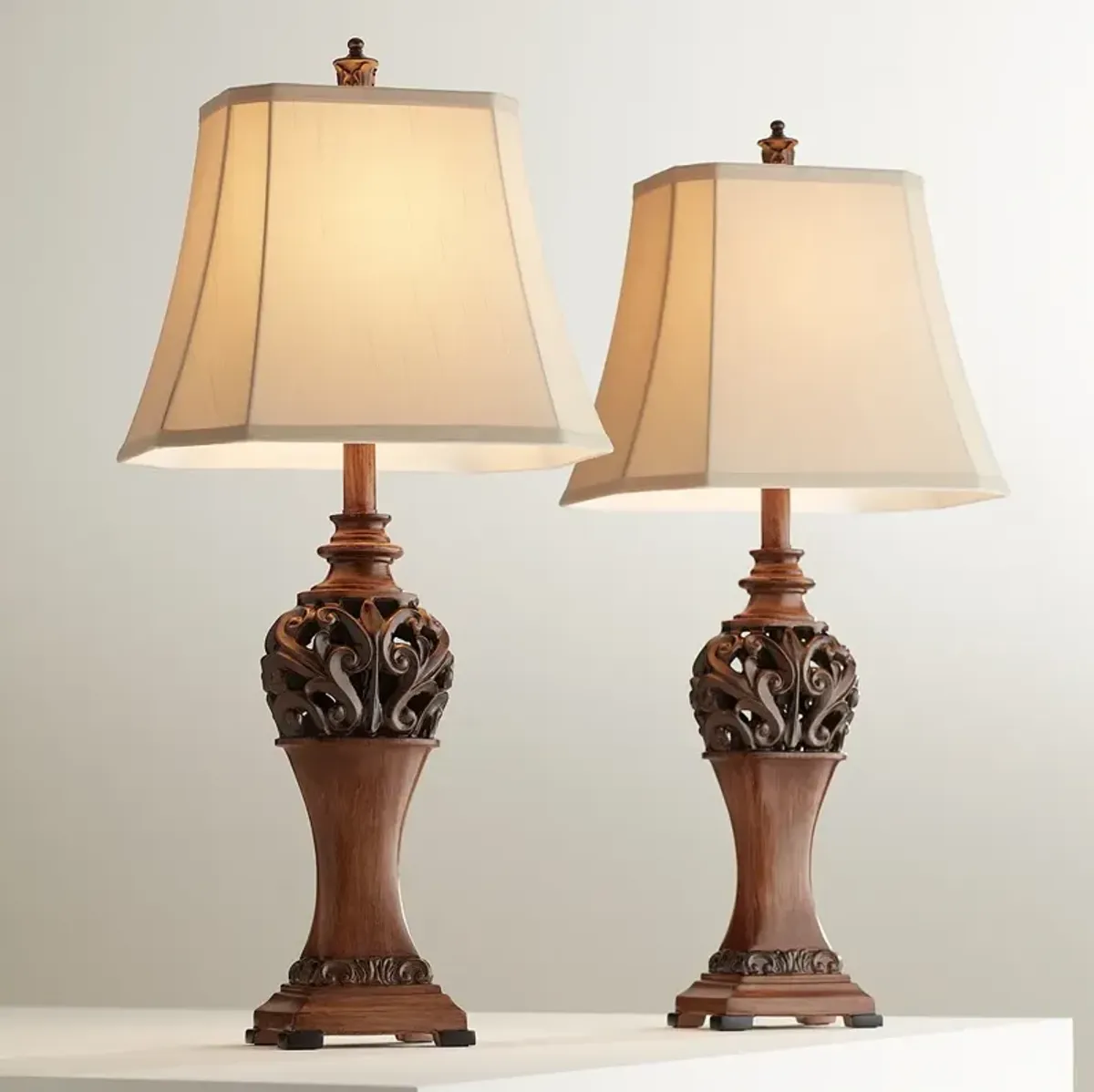 Regency Hill Exeter 30" High Faux Wood Finish Table Lamps Set of 2