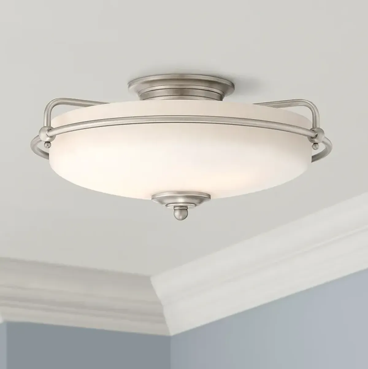 Quoizel Griffin 17" Wide Nickel and White Glass Floating Ceiling Light